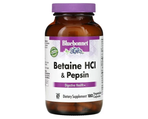 Bluebonnet Nutrition, Бетаин HCL и пепсин, 180 капсул в растительной оболочке Bluebonnet Nutrition, Бетаин HCL и пепсин, 180 капсул в растительной оболочке