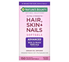 Nature's Bounty, Optimal Solutions, Hair, Skin & Nails, Extra Strength, 150 быстрорастворимых мягких капсул