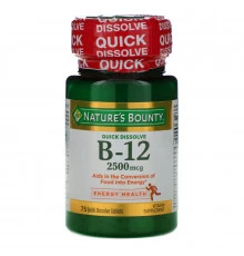 Nature's Bounty, B-12, натуральный вишневый вкус, 2500 мкг, 75 быстрорастворимых таблеток