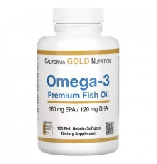 California Gold Nutrition, Омега-3, рыбий жир высшего качества, 100 желатиновых капсул с рыбьим жиром
