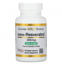 California Gold Nutrition, Транс-ресвератрол, 98% чистый, 200 мг, 60 вегетарианских капсул