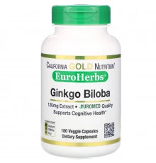 California Gold Nutrition, Экстракт листьев гинко билоба, EuroHerbs, европейское качество, 120 мг, 180 вегетарианских капсул