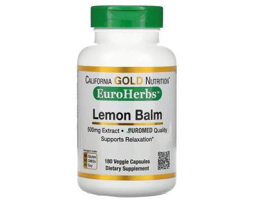 California Gold Nutrition, EuroHerbs, Lemon Balm, 500 mg, 180 Veggie Capsules California Gold Nutrition, EuroHerbs, Lemon Balm, 500 mg, 180 Veggie Capsules