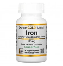 California Gold Nutrition, Ferrochel Iron (Bisglycinate), 36 mg, 90 Veggie Capsules