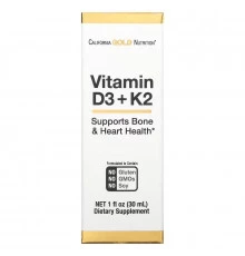 California Gold Nutrition, Vitamin D3 + K2, 25 mcg (1,000 IU), 1 fl oz (30 ml)