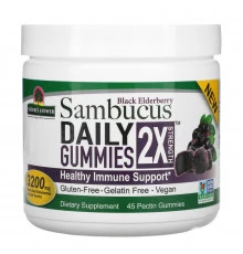 Nature's Answer, Black Elderberry Sambucus Daily Gummies, 2X Strength, 3,200 mg, 45 Pectin Gummies