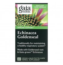 Gaia Herbs, Быстрое облегчение, эхинацея и желтокорень, 60 вегетарианских жидких фито-капсул