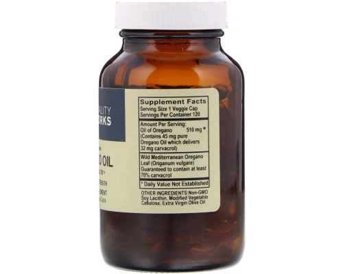Vitality Works, Масло орегано, Карвакрол 70, 120 капсул