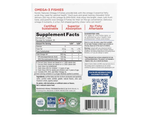 Nordic Naturals Конфеты в виде рыбок от Nordic с омега-3 со вкусом засахаренных фруктов 300 мг 36 конфет Nordic Naturals Конфеты в виде рыбок от Nordic с омега-3 со вкусом засахаренных фруктов 300 мг 36 конфет